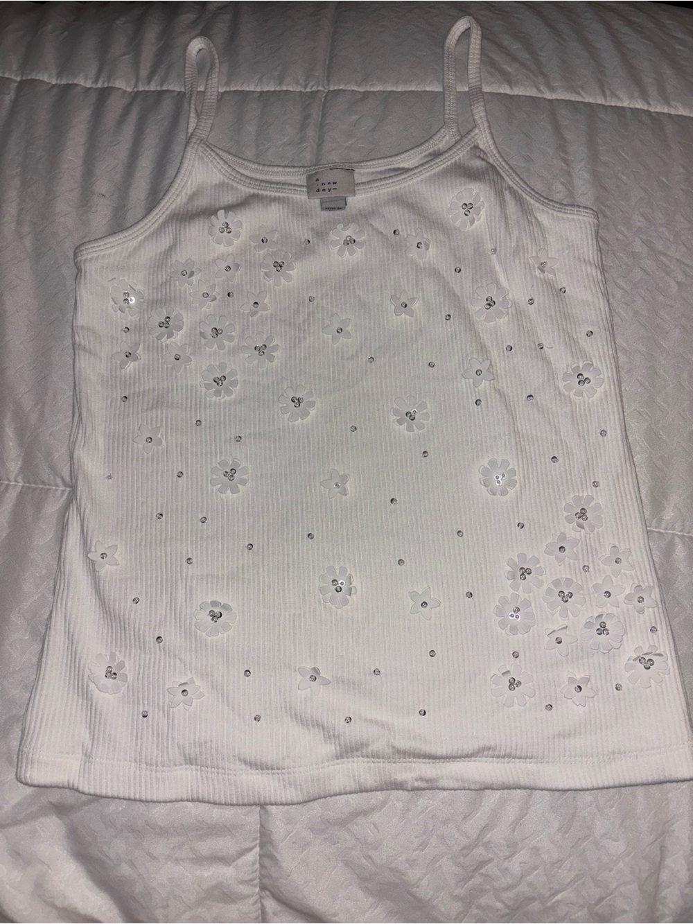 White Embellished Floral Cami Tank Top